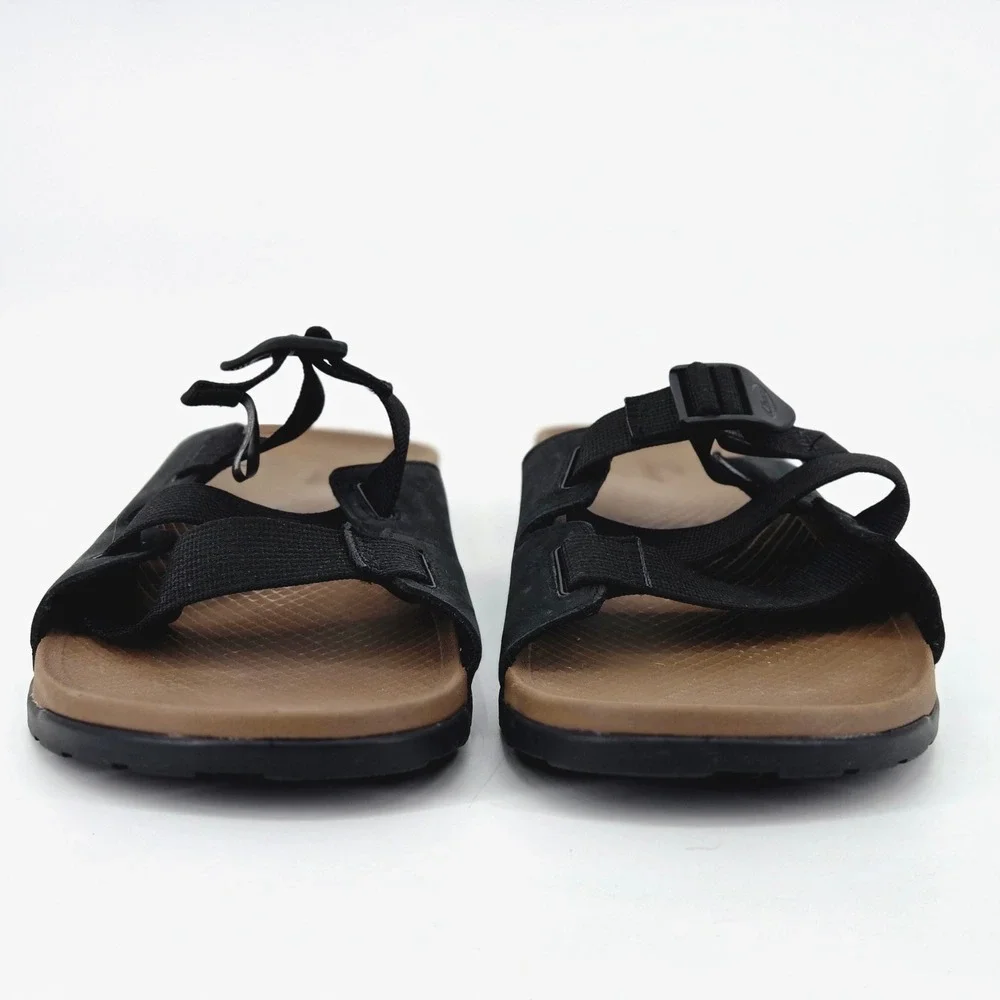 Chaco Men Lowdown Leather Slide Sandals Black Brown Water Travel Gorpcore 13 EUC